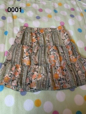 Altar'd State Sage Green Floral Tiered A-Line Skirt with Peach Accents